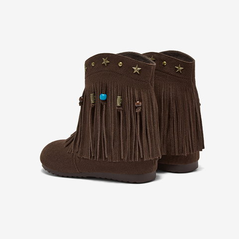 百思图2025冬季新款流苏靴时尚潮流街头平跟女短靴K5015DZ5