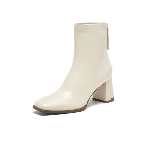 百思图2025冬季新款商场同款时装靴时尚方头粗跟女中靴B2812DZ5