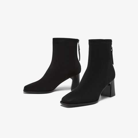 百思图2025冬季新款商场同款时装靴时尚通勤粗跟女短靴F5217DD5