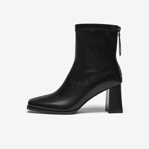 百思图2025冬季新款商场同款时装靴时尚方头粗跟女中靴B2812DZ5