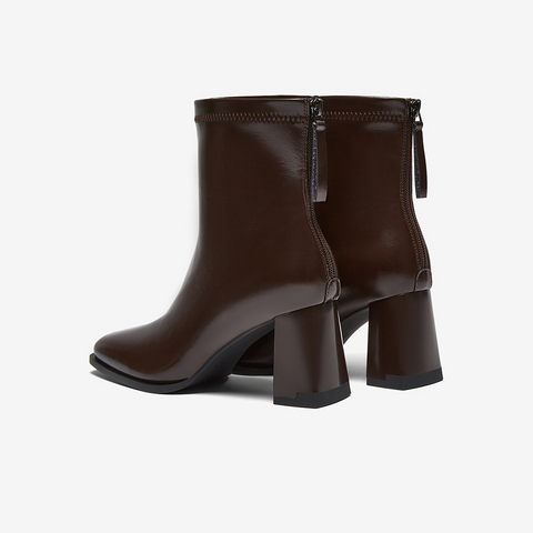 百思图2025冬季新款商场同款时装靴时尚方头粗跟女中靴B2812DZ5