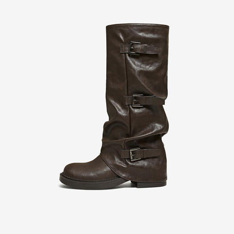 百思图2025冬季新款裤筒靴时尚街头潮流粗跟女长靴B8605DG5