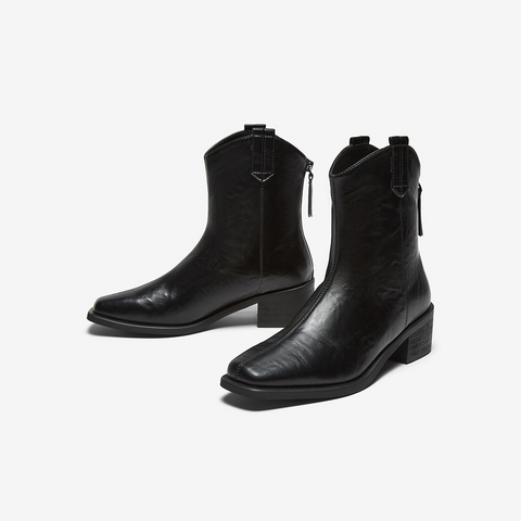 百思图2025冬季新款商场同款时装靴时尚通勤粗跟女短靴B7206DZ5