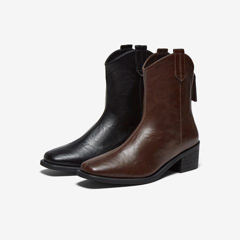 百思图2025冬季新款商场同款时装靴时尚通勤粗跟女短靴B7206DZ5