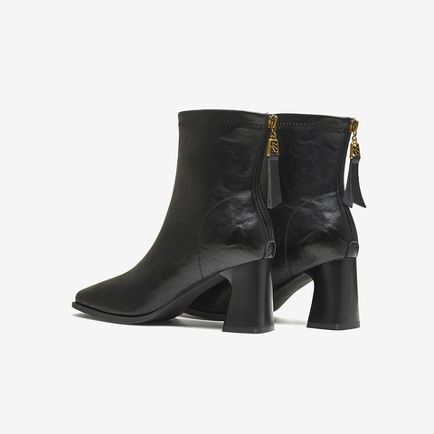 百思图2025冬季新款商场同款时装靴时尚通勤粗跟女短靴F5217DD5