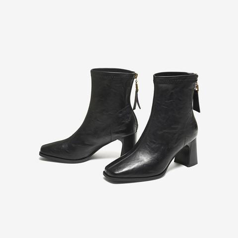 百思图2025冬季新款商场同款时装靴时尚通勤粗跟女短靴F5217DD5