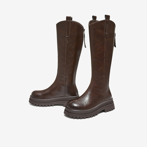 百思图2025冬季新款商场同款骑士靴时尚潮流街头女长靴BV016DG5