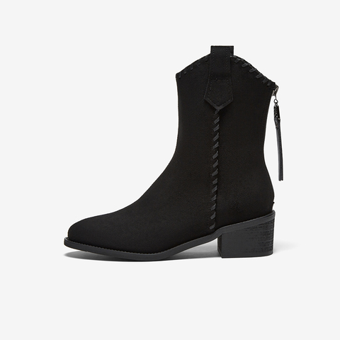 百思图2025冬季新款商场同款时装靴时尚潮流粗跟女中靴F3015DZ5