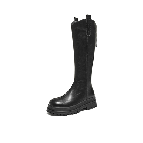 百思图2025冬季新款商场同款骑士靴时尚潮流街头女长靴BV016DG5