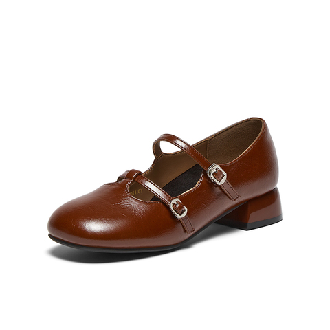 百思图2025秋季新款玛丽珍鞋时尚潮流复古粗跟女单鞋W0722CQ5