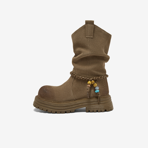 百思图2025冬季新款商场同款时装靴靴时尚堆堆靴女中靴W0712DZ5