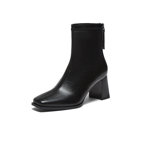 百思图2025冬季新款商场同款时装靴时尚方头粗跟女中靴B2812DZ5