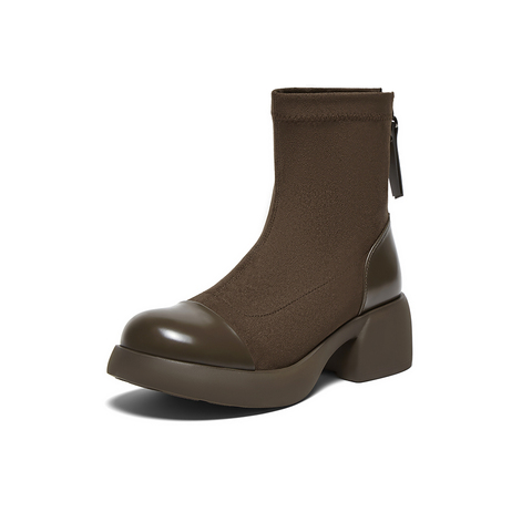 百思图2025冬季新款商场同款时装靴时尚通勤粗跟女中靴O3982DZ5