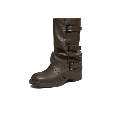 百思图2025冬季新款裤筒靴时尚潮流街头粗跟女中靴B8603DZ5