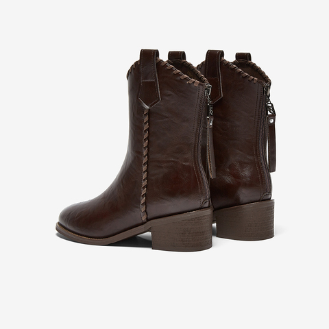 百思图2025冬季新款商场同款时装靴时尚潮流粗跟女中靴F3013DZ5