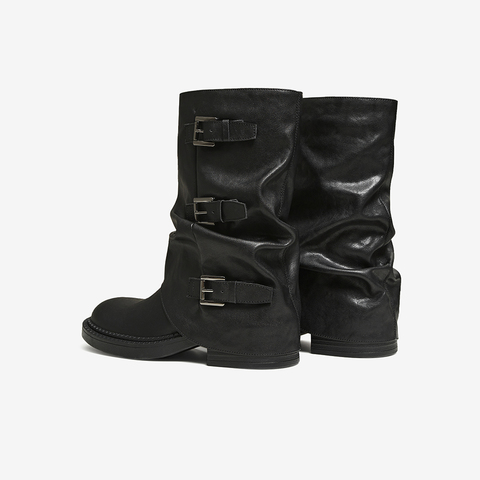 百思图2025冬季新款裤筒靴时尚潮流街头粗跟女中靴B8603DZ5