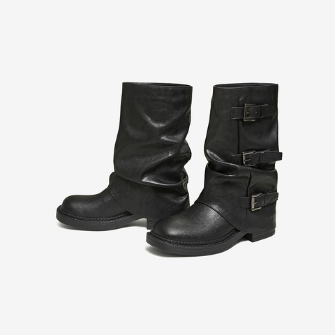 百思图2025冬季新款裤筒靴时尚潮流街头粗跟女中靴B8603DZ5