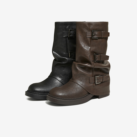 百思图2025冬季新款裤筒靴时尚潮流街头粗跟女中靴B8603DZ5