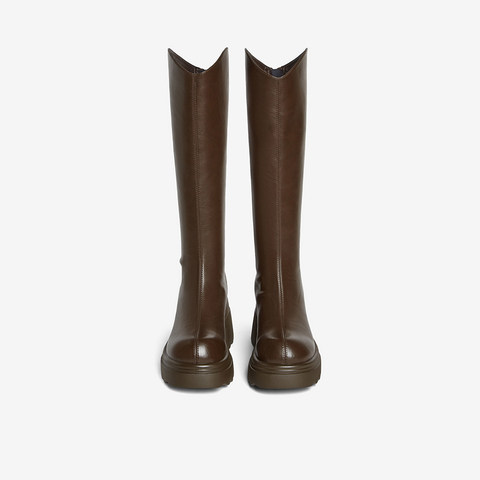 百思图2025冬季新款商场同款骑士靴时尚潮流粗跟女长靴F2181DG5