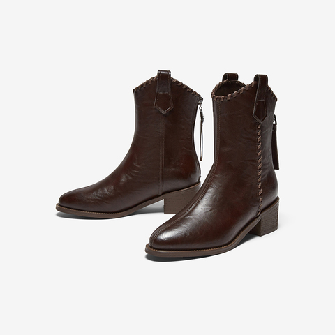 百思图2025冬季新款商场同款时装靴时尚潮流粗跟女中靴F3013DZ5