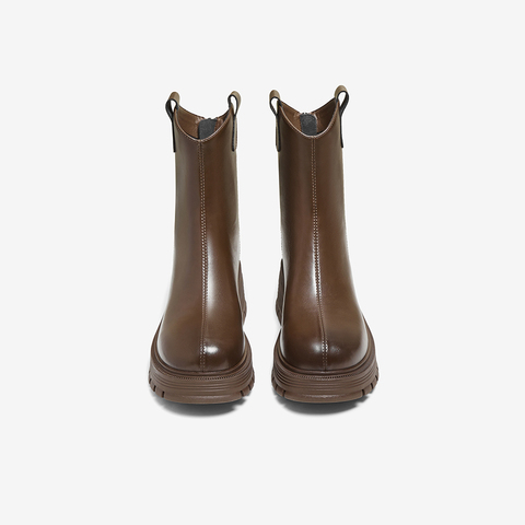 百思图2025冬季新款商场同款时装靴时尚简约粗跟女中靴BV239DZ5