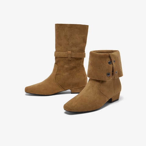 百思图2025冬季新款西部靴时尚潮流复古粗跟女中靴W0889DZ5