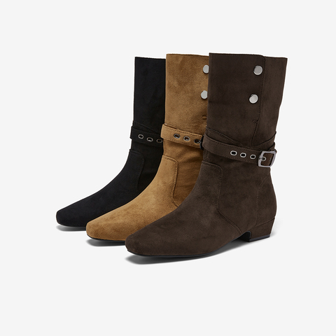 百思图2025冬季新款西部靴时尚潮流复古粗跟女中靴W0889DZ5