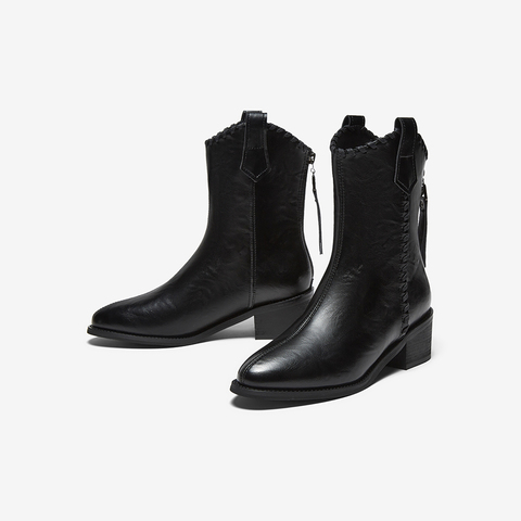 百思图2025冬季新款商场同款时装靴时尚潮流粗跟女中靴F3013DZ5