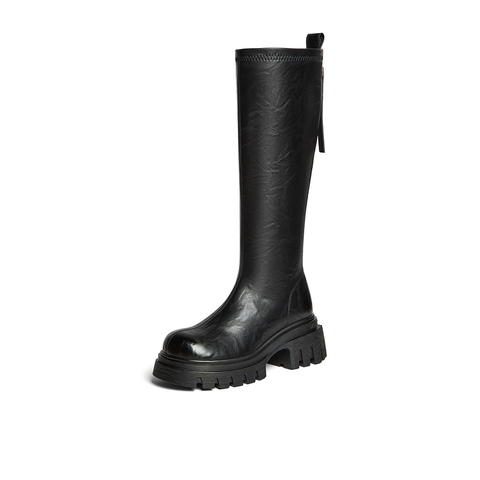 百思图2025冬季新款商场同款骑士靴时尚潮流粗跟女长靴F6013DG5