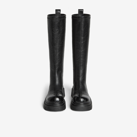 百思图2025冬季新款商场同款骑士靴时尚潮流粗跟女长靴F6013DG5