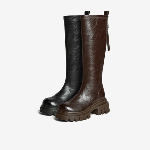 百思图2025冬季新款商场同款骑士靴时尚潮流粗跟女长靴F6013DG5