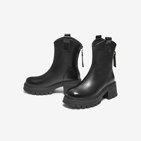 百思图2025冬季新款商场同款时装靴时尚简约粗跟女中靴BV239DZ5