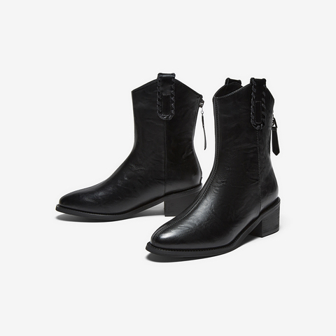 百思图2025冬季新款时装靴时尚简约潮流通勤粗跟女中靴F3011DZ5
