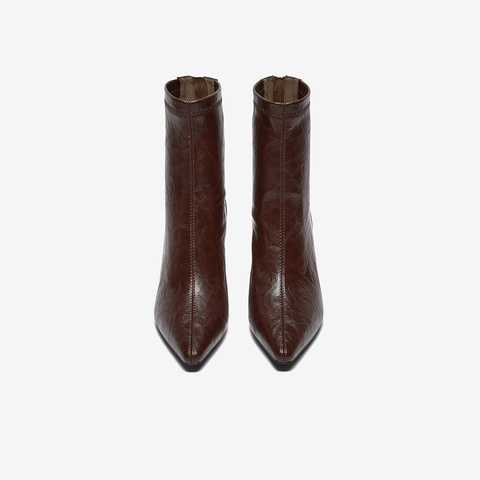 百思图2025冬季新款时装靴简约潮流细高跟尖头女短靴F5303DZ5