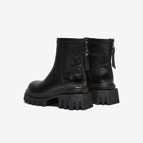 百思图2025冬季新款商场同款时装靴时尚潮流粗跟女短靴F6012DD5