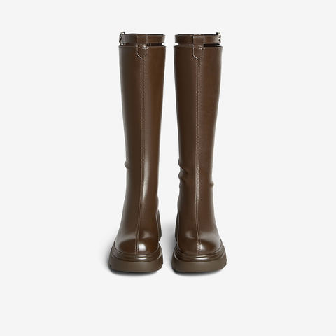 百思图2025冬季新款商场同款骑士靴时尚街头潮流女长靴F1711DG5