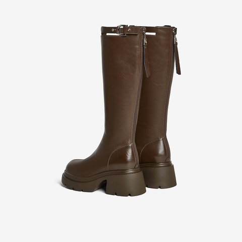 百思图2025冬季新款商场同款骑士靴时尚街头潮流女长靴F1711DG5