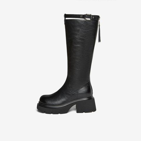 百思图2025冬季新款商场同款骑士靴时尚街头潮流女长靴F1711DG5