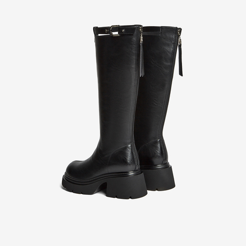 百思图2025冬季新款商场同款骑士靴时尚街头潮流女长靴F1711DG5