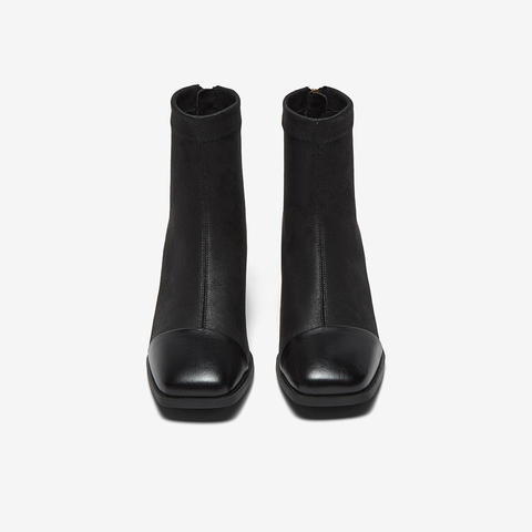 百思图2025冬季新款商场同款时装靴时尚简约方头女短靴O3957DD5