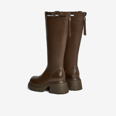 百思图2025冬季新款商场同款骑士靴时尚街头潮流女长靴F1711DG5