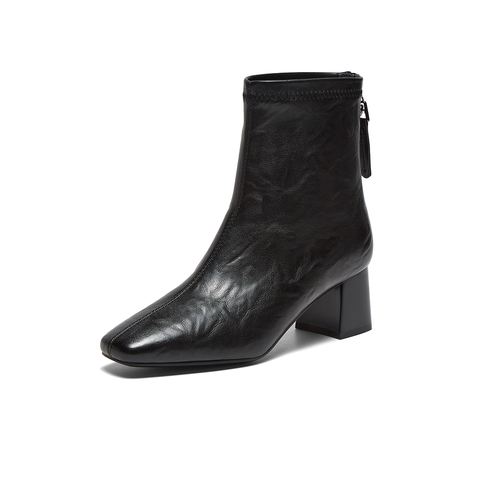 百思图2025冬季新款商场同款时装靴时尚潮流方头女短靴F5011DD5