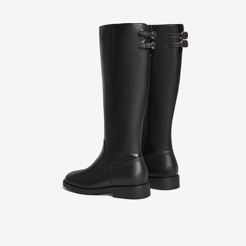 百思图2025冬季新款骑士靴时尚潮流街头粗跟女长靴AX211DG5