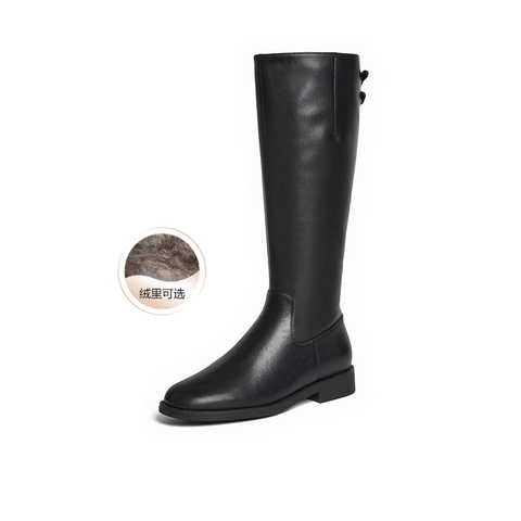 百思图2025冬季新款骑士靴时尚潮流街头粗跟女长靴AX211DG5