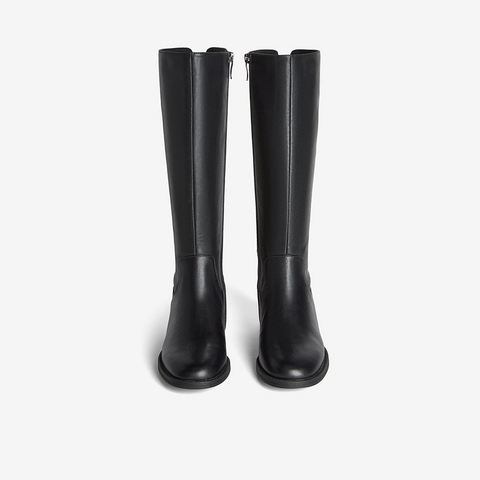 百思图2025冬季新款骑士靴时尚潮流街头粗跟女长靴AX211DG5