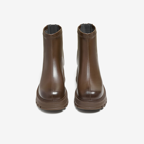 百思图2025冬季新款时装靴简约通勤粗跟女短靴BV316DD5