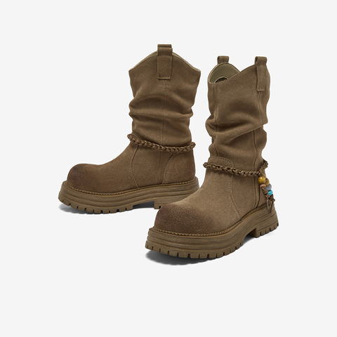 百思图2025冬季新款商场同款时装靴靴时尚堆堆靴女中靴W0712DZ5