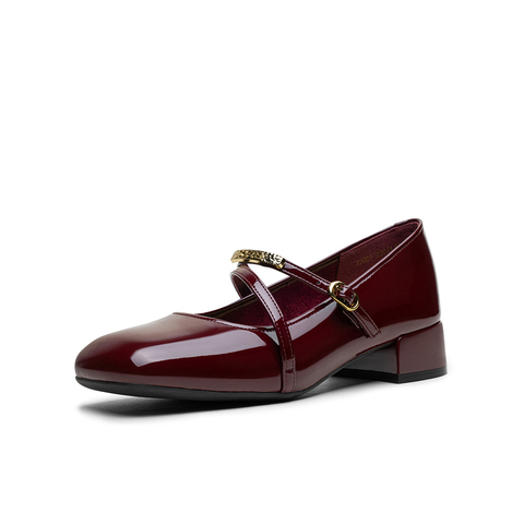 百思图2025秋季新款商场同款玛丽珍鞋时尚简约粗跟女单鞋F2052CQ5