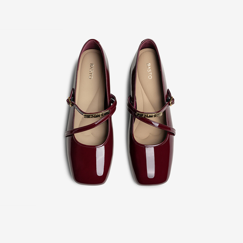 百思图2025秋季新款商场同款玛丽珍鞋时尚简约粗跟女单鞋F2052CQ5