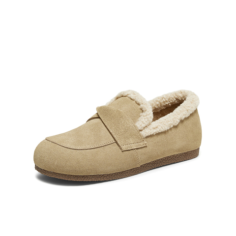 百思图2025冬季新款乐福鞋时尚休闲加绒保暖女单鞋D3509DM5